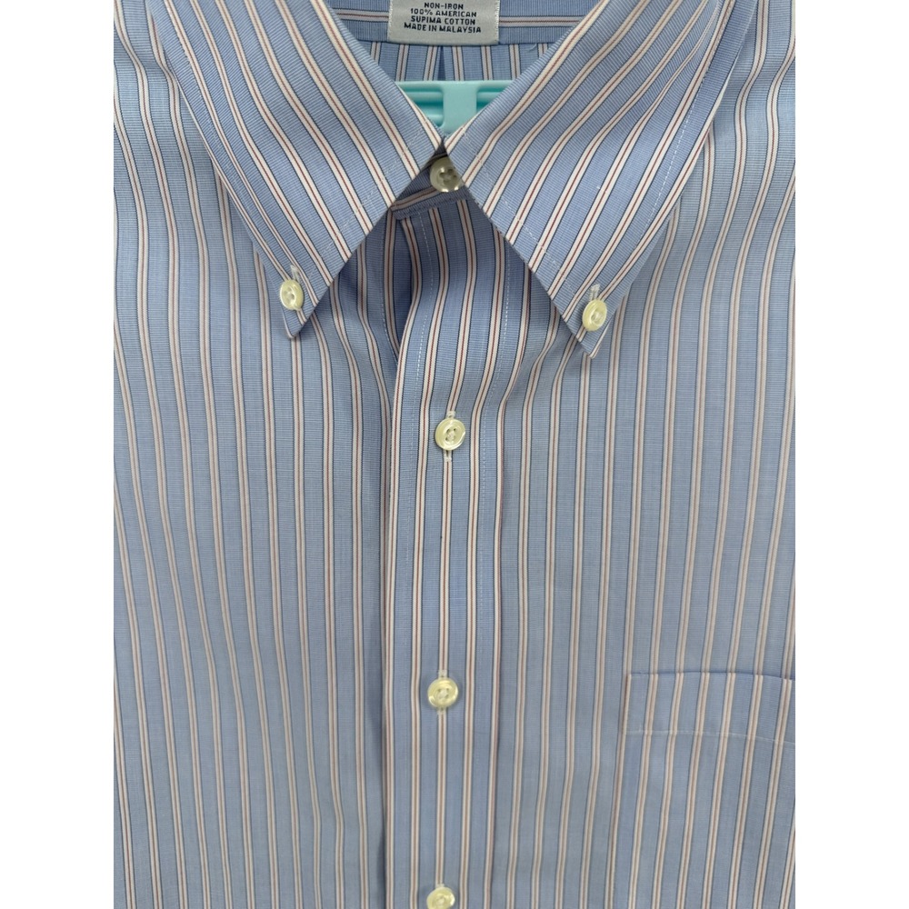 Brooks Brothers Regent Shirt Mens 17.5 35 Blue Stripe Non-Iron Supima Cotton - Picture 3 of 8